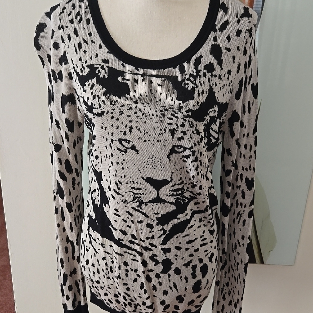 INC International Concepts Black and White Leopard Print Sweater